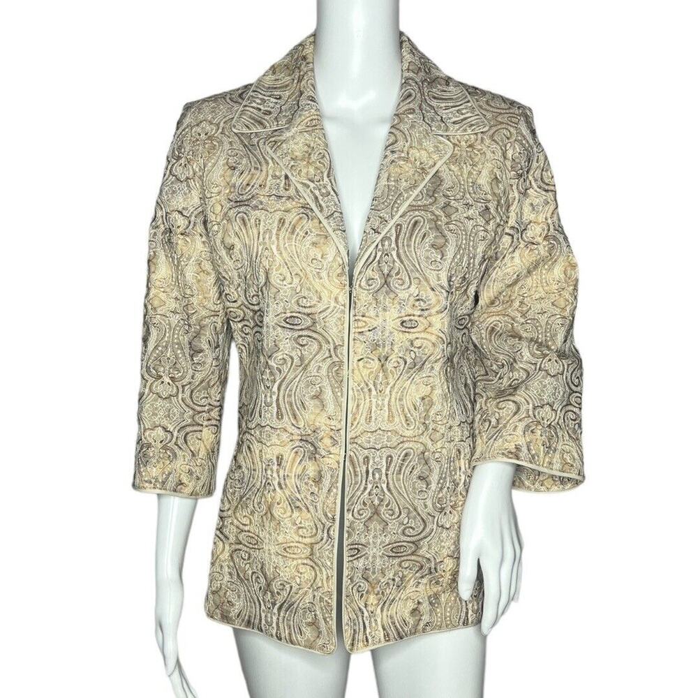 Susan Graver Blazer Womens Small Jacket Cream Paisley Embroidered‎ Neutral Chic